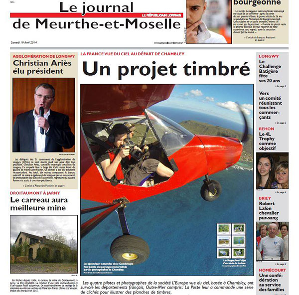 Article Républicain Lorrain - La France vue du ciel au départ de Chambley - Un projet timbré