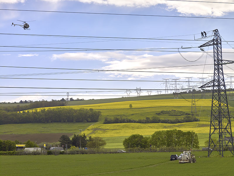 Photo aérienne travaux pylône EDF