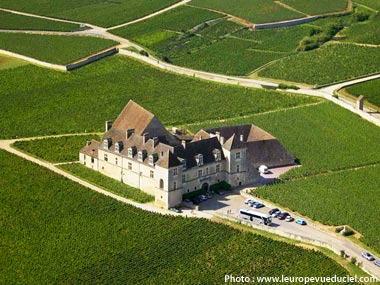 Vue aérienne du vignoble et du château du Clos de Vougeot
