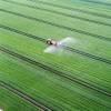 Photos aériennes de "marne" - Photo réf. 62481 - Un tracteur en plein traitement de son champ dans la Marne.