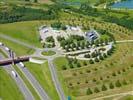 Photos aériennes de "autoroute" - Photo réf. U100132 - L'aire d'autoroute du Poulet de Bresse le long de l'A39.