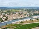 Photos aériennes de "fleuve" - Photo réf. E153273 - Le célèbre Pont médiéval de Pont-Saint-Esprit construit en 44 ans de 1265 à 1309. C'est le plus vieux de tous les ponts sur le Rhône reliant la Provence au Languedoc